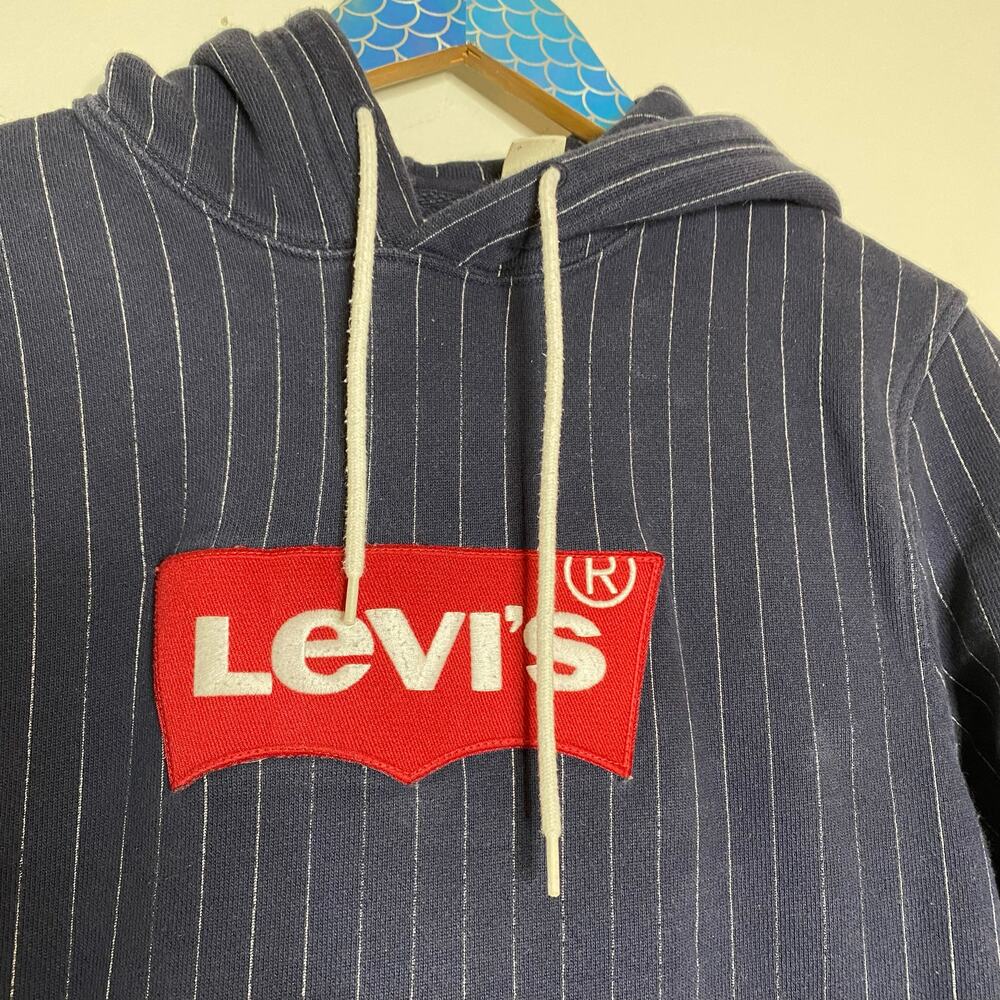 Levi's Logo Patch Navy Striped Drawstring Hoodie … - image 5